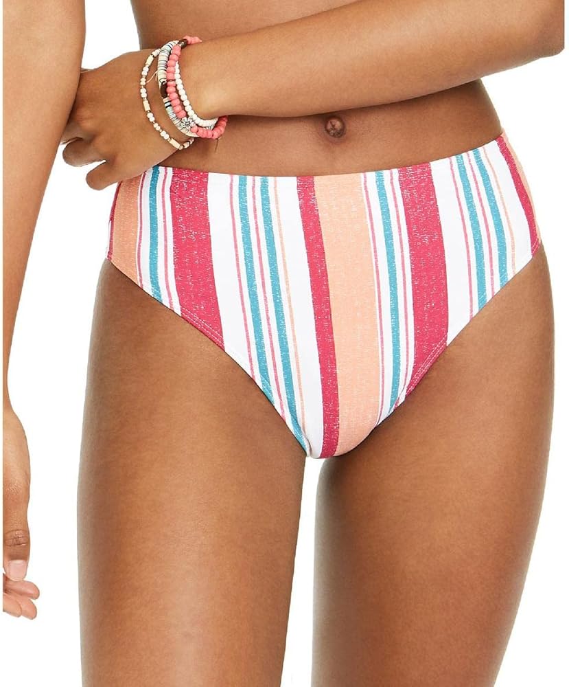 Roxy Womens Juniors High Waist Striped Bikini Swim Bottom Pink XS