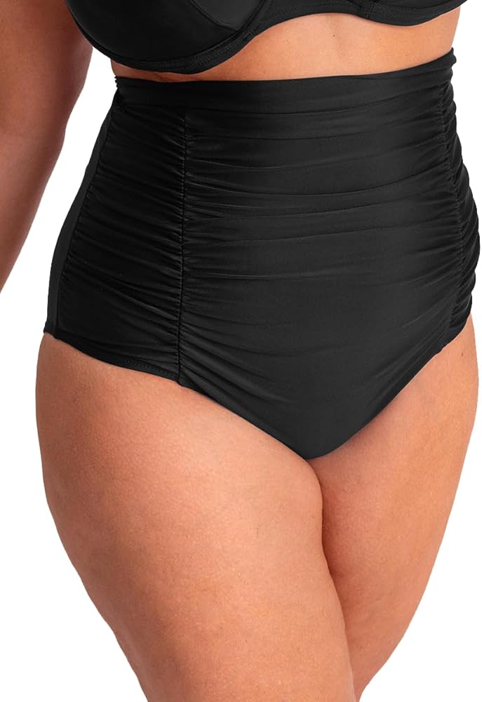 SHAPERMINT Women Ruched High Waisted Bikini Bottom Swimsuit, Tummy Control Full Coverage Swimwear, Small to Plus Size