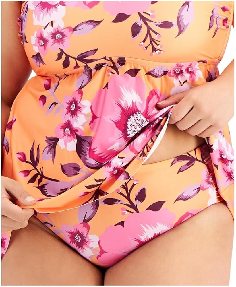 Women's Plus in Full Bloom Hipster Bikini Bottoms Swimsuit Orange Size 2X