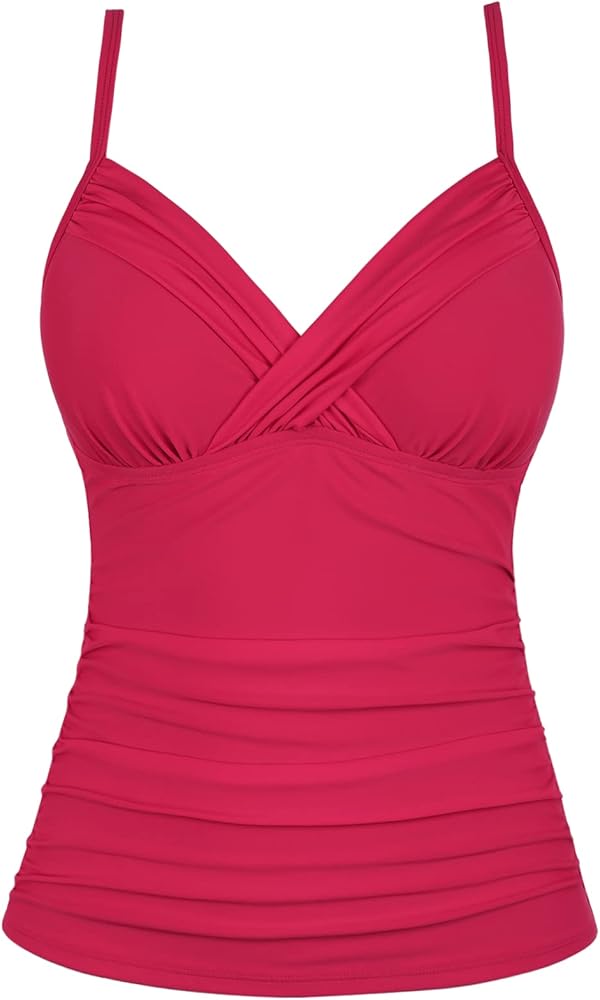 coastal rose Women Tankini Tops V Neck Twist Swim Tops Ruched Tummy Control Bathing Suit Top