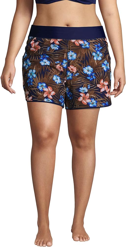 Lands' End Women's 5" Quick Dry Elastic Waist Board Shorts Swim Cover-up Shorts with Panty