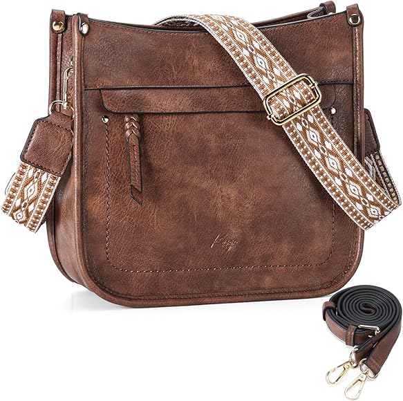 Kasgo Bolso Bandolera Mujer, Bolso Mujer de Cuero Vegano Moda 2 Correas Ajustable y Reemplazable Bolso Hombro Bolso Cruzado Mujer para Diario Trabajo Escuela Viaje Compras