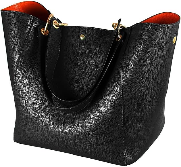 SQLP Bolso Mujer Cuero Moda Marca Bolso Bandolera Grande Capacidad Casual Suave Piel Bolsa de la Compra Bolsa Mensajero Negro