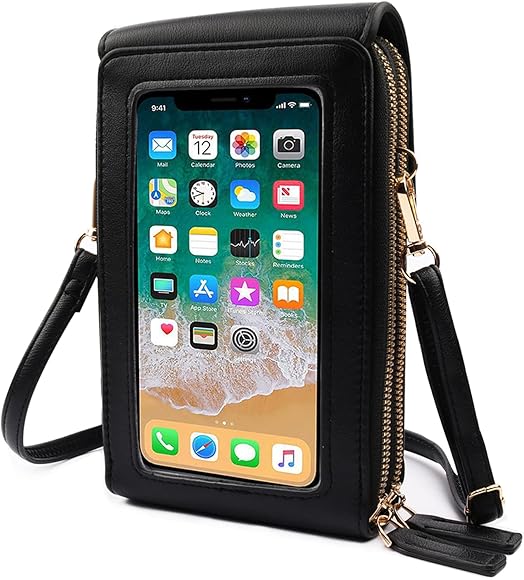 HUASUN - Bolso cartera para mujer, bandolera, carteras para teléfono móvil, con ventana de pantalla táctil, bandolera para mujer, cartera de piel sintética con correa ajustable