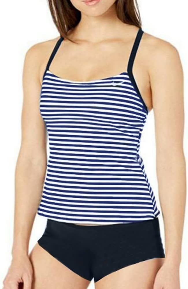 Nike Womens Plus Laser Stripe Racerback Two Piece Tankini Set with Boyshorts Navy/Royal