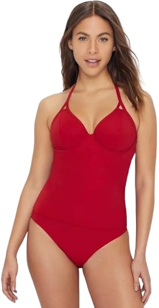 Icon Plunge Tankini Top, 32D, Ruby Red