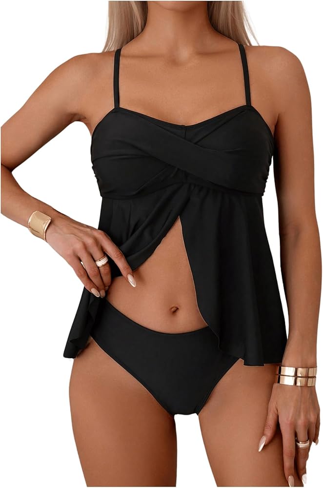 Verdusa Women's Twist Tankini Swimsuit Ruffle Two Piece Bathing Suit