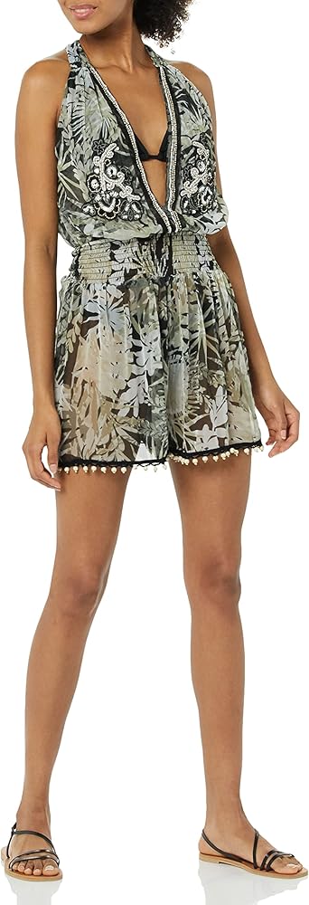 Ramy Brook womens Tanya V Neck Floral RomperSwimwear Cover Up