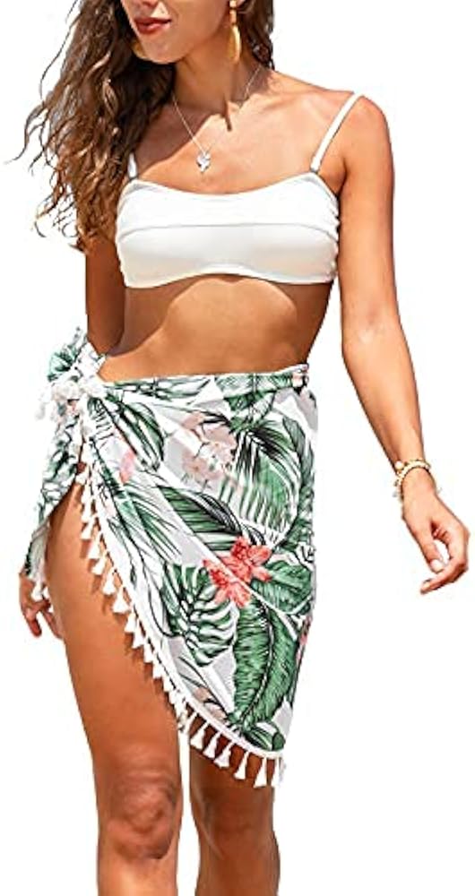 CUPSHE Women's Orange White Bowknot One Piece Swimsuit(L) Wrap Sarong Skirt Cover Up(L)