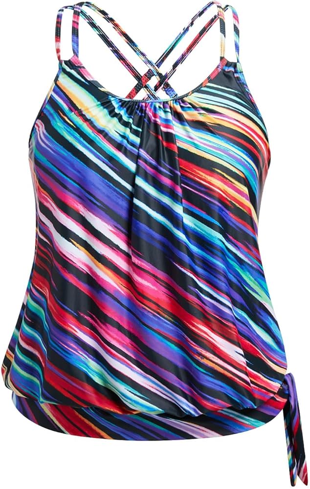 Holipick Plus Size Tankini Tops for Women Blouson Tummy Control Swim top Loose Fit Bathing Suit Top No Bottom