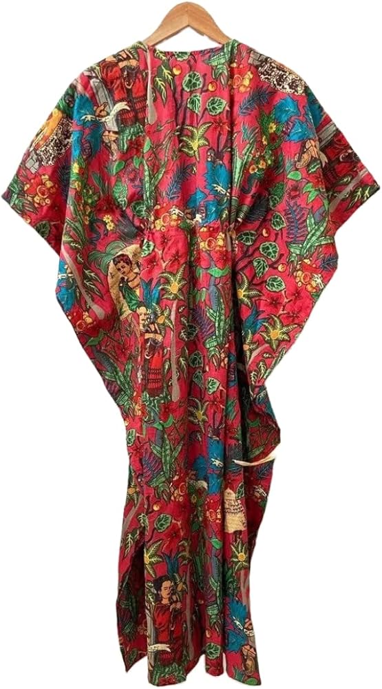 Print Women Kaftan, 100% Cotton Light Weight Summer Kaftan, Beach wear Dress, Long Maxi Gown Nightwear, Red Colour