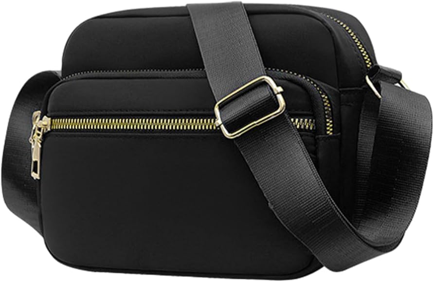 Bolso bandolera negro de 1 pieza, bolso de hombro impermeable, bolso bandolera de nailon informal, correa de hombro ancha ajustable, adecuada para niñas, señoras, viajes, compras, trabajo, uso diario,