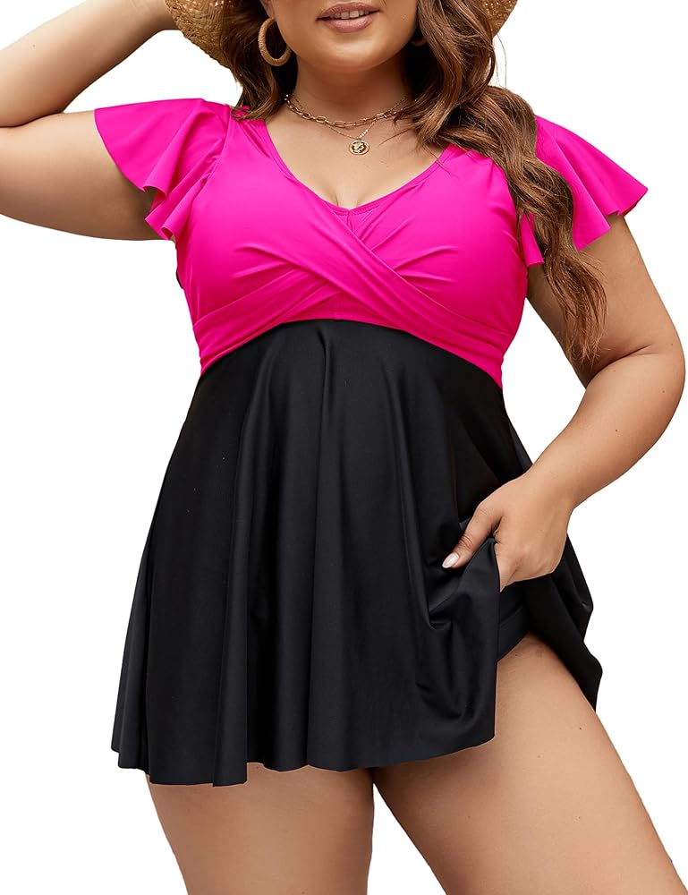 Edelqual Women's Plus Size Tankini Swimsuits Swim Dress Tummy Control Bathing Suits Two Piece Swimwear with Shorts 2024