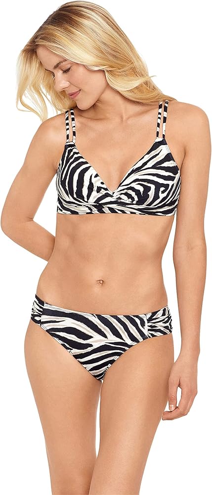 LAUREN RALPH LAUREN womens Zebra Shirred Side Tab Hipster Bottoms