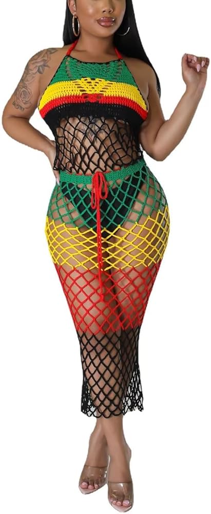 Women's Fashion Crochet Swimsuit Cover Ups Tassel Beach Dress Hollow Out Bikini Bathing Suit Cover Ups Dress