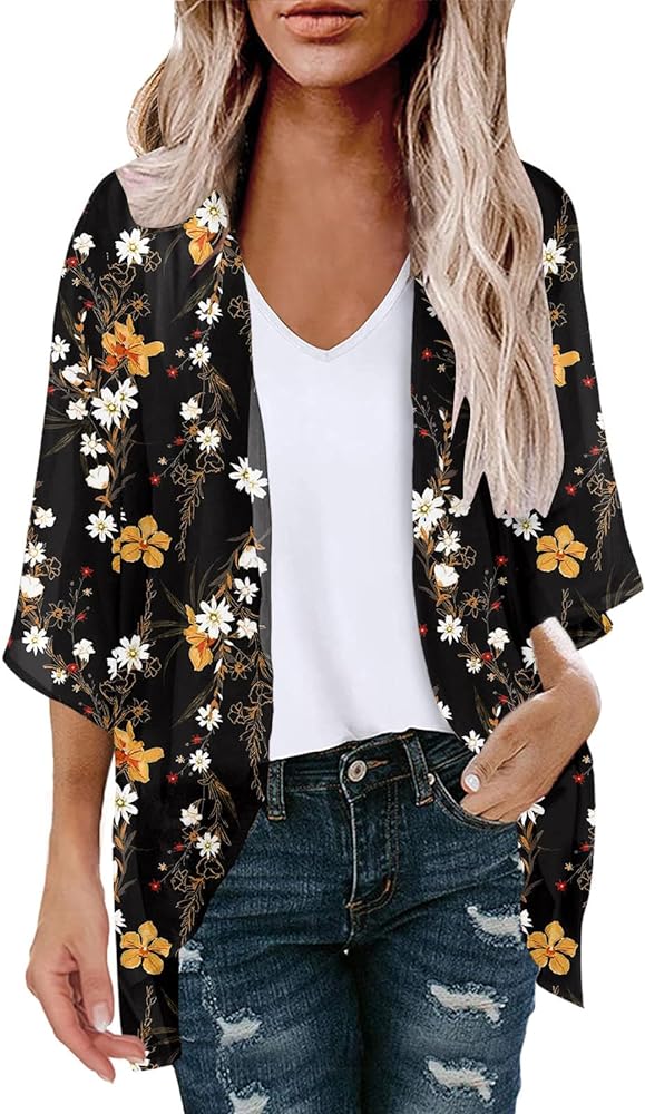 Beach Cover Ups for Women 2024 Summer Casual Floral Hawaiian Shirts Beach Vacation Swimwear Cover Ups Chiffon Kimonos