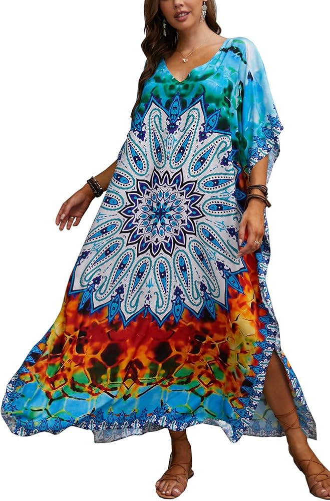 Women Boho Long Maxi Kaftan Roomy Loungewear Oversized Beach Dress Cover Ups Robes