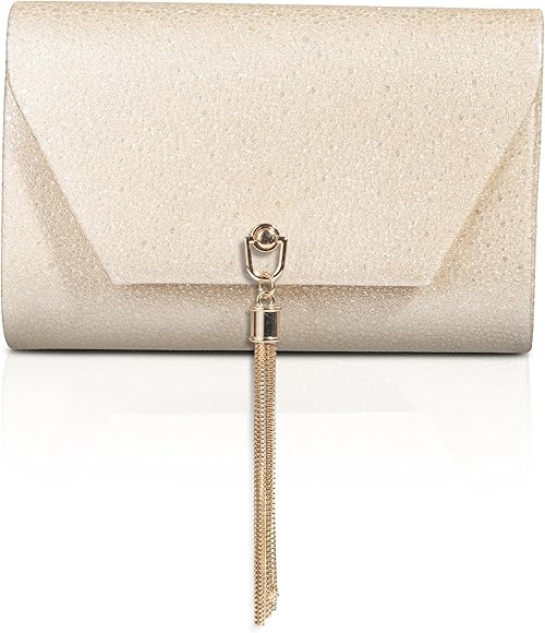 MICHELLE MOON - Bolso de mano para mujer elegante para bodas, fiestas y eventos | Clutch con cadena bandolera, ideal como bolso elegante mujer ceremonia con purpurina o bolso de mano mujer para