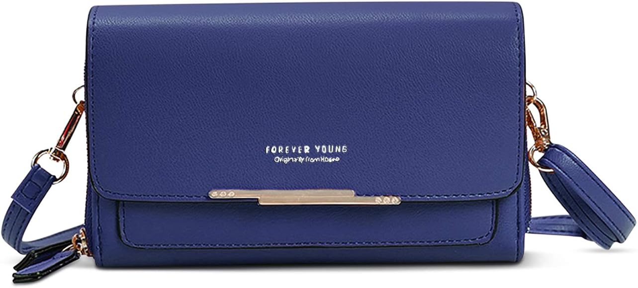 FORRICA Bolso de Teléfono Móvil Mujer Pequeño Bolso Bandolera Cuero PU Crossbody Cartera Mujer Monedero con Ranuras para Tarjeta y Cremallera Azul