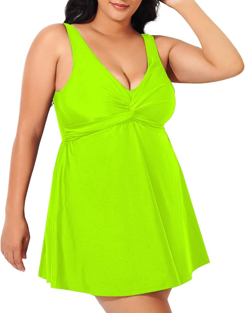 Sovoyontee Women Plus Size Tankini Swimsuit Two Piece Flowy Swimdress Tummy Control Bathing Suits Twist Front Swimwear