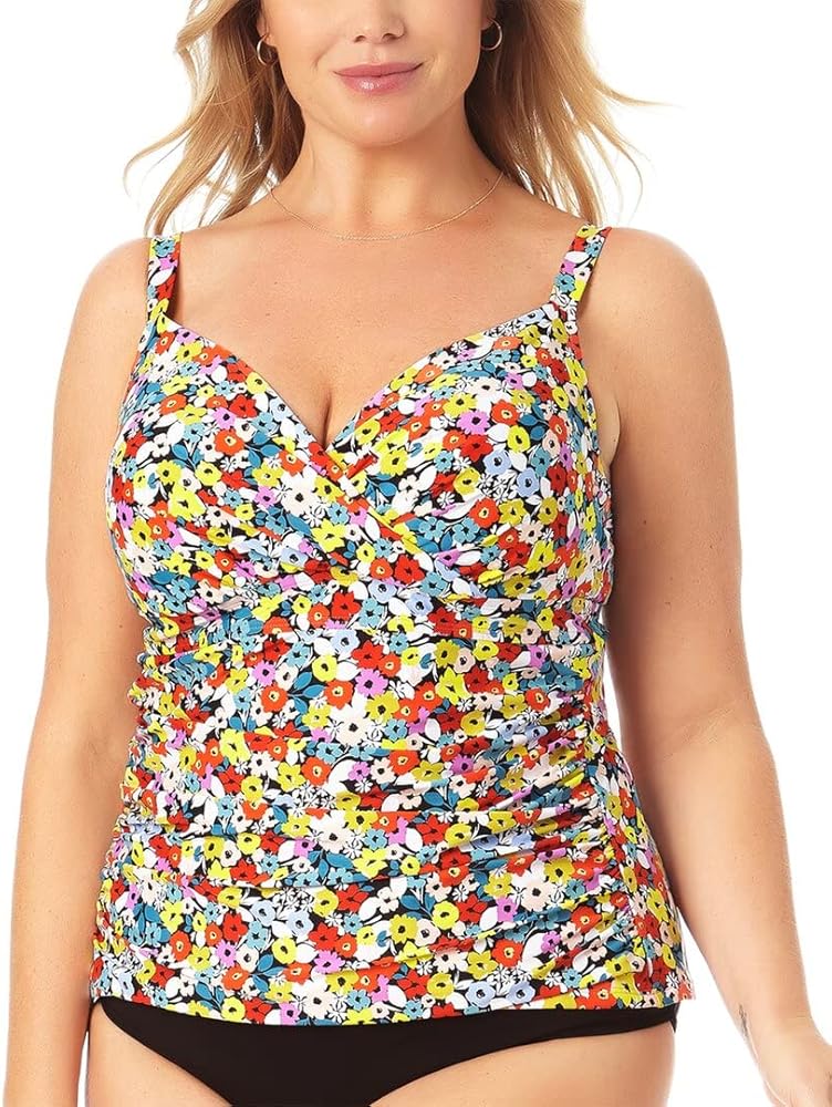 Anne Cole Plus Size Floral-Print Underwire Tankini Top Flower Fields 16W