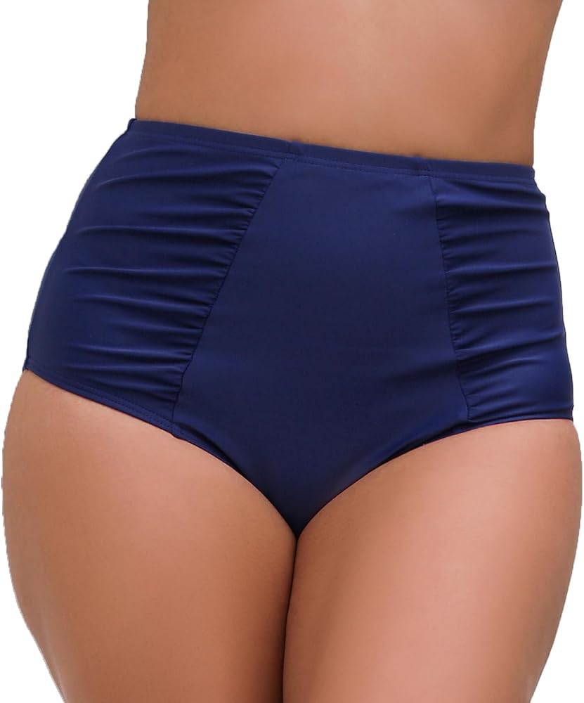 Women's High Waisted Bikini Bottoms Side Ruched Swimwear Bottom Quick Dry Swimsuit Briefs