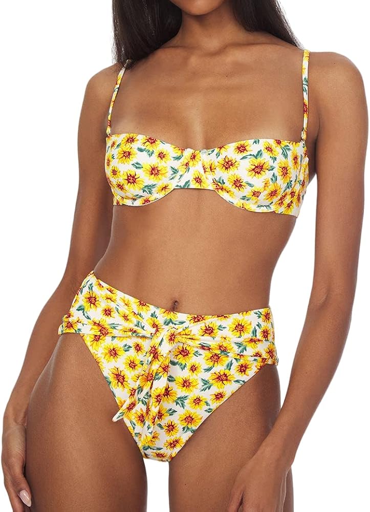 WEWOREWHAT Swimsuit Womens Bikini Top for Women, Swimsuit Tops, (Balconette Micro Sunflowers Floral Bikini)