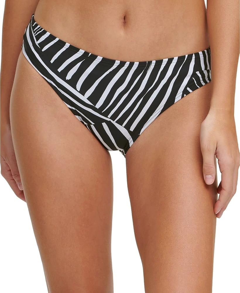 DKNY Women's Black Printed Stretch Scoop Lined Full Coverage Classic Bikini Swimsuit Bottom M