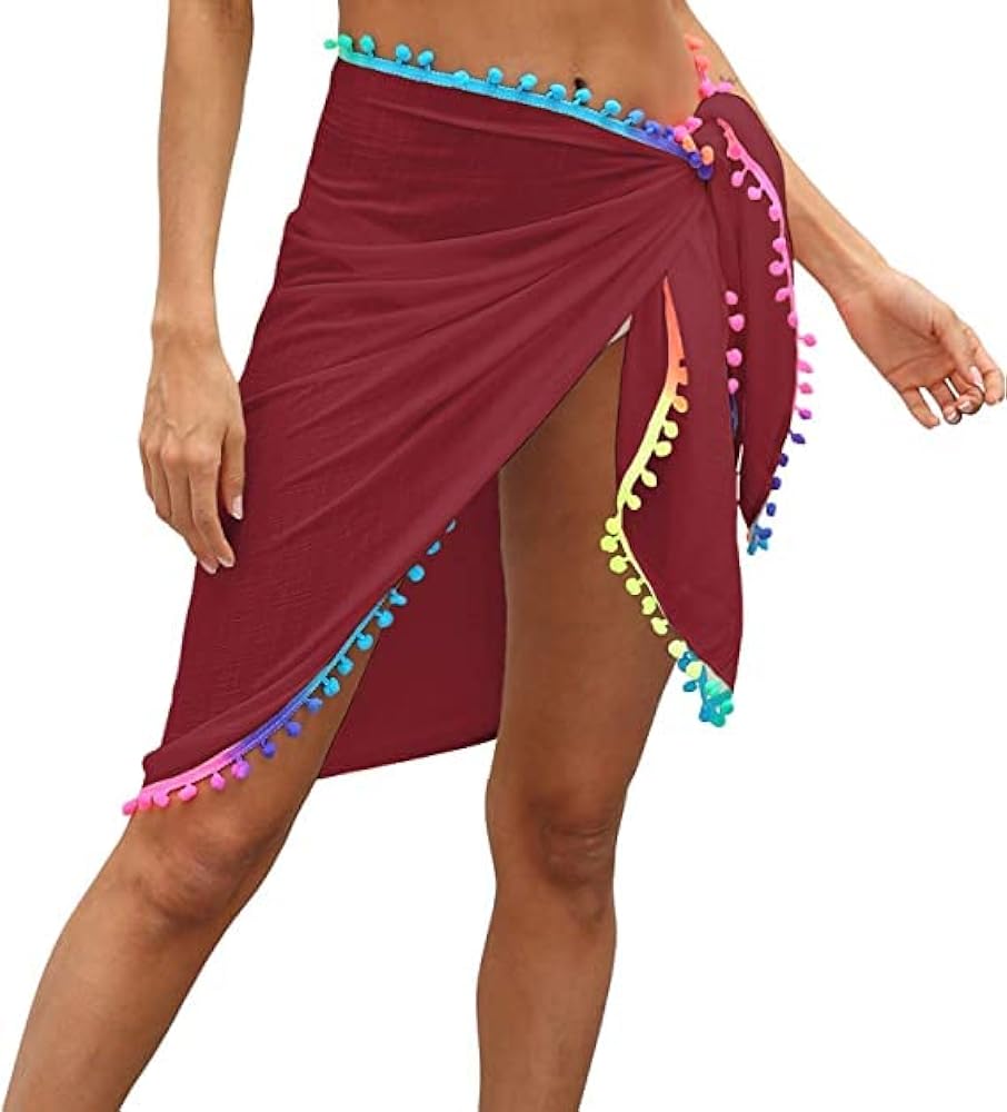 Women Beach Sarong Cover Up Beachwear Skirts Summer Holidays Wrap Dress Swimsuit Cover Ups with Tassel