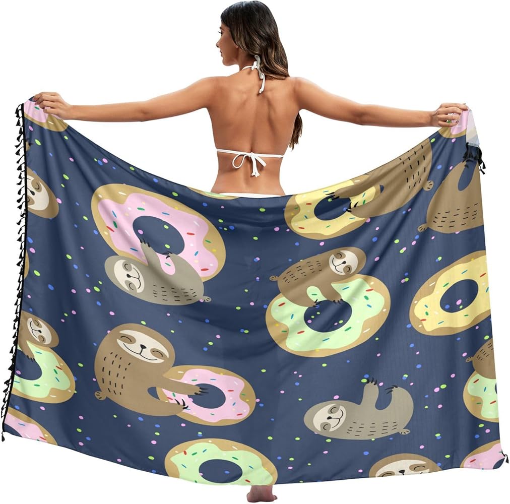 Cute Sloth Women's Beach Sarong Coverups Summer Bikini Swimsuit Wrap Skirts with Tassels