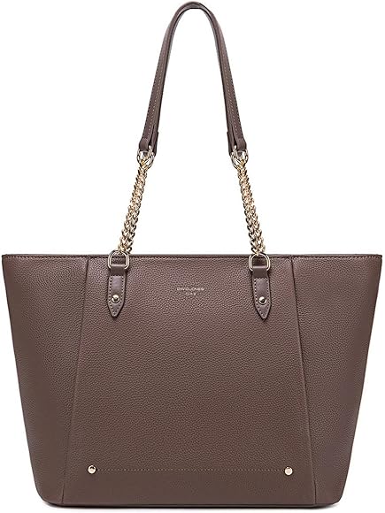 David Jones – Bolso de mano para mujer – Bolso grande de compras A4 cursos de trabajo de gran capacidad de piel sintética flexible – Shopper asas largas Tote Bag Elegant City, marrón, talla única,