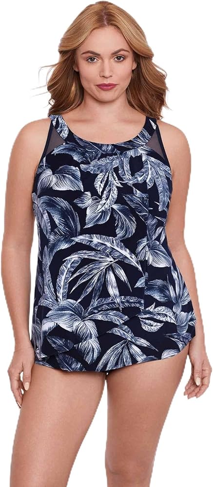 Miraclesuit Women's Plus Size Tropica Toile Ursula Tankini Top, Midnight