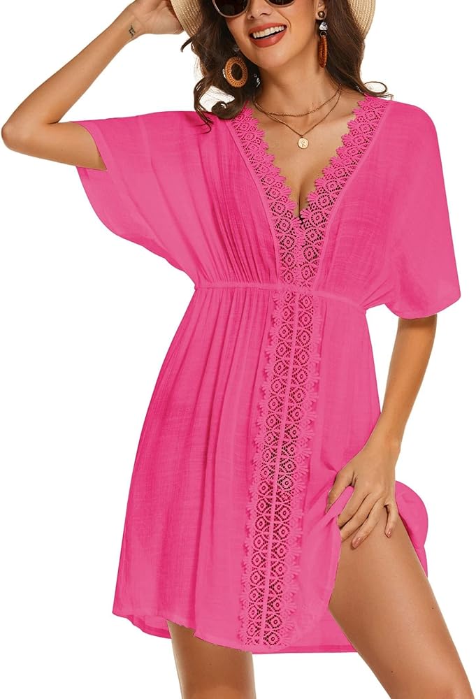 AI'MAGE Swimsuit Cover Ups Women's Bathing Suit V Neck Ruffle Sleeve Soft Coverups Dress S-XXL