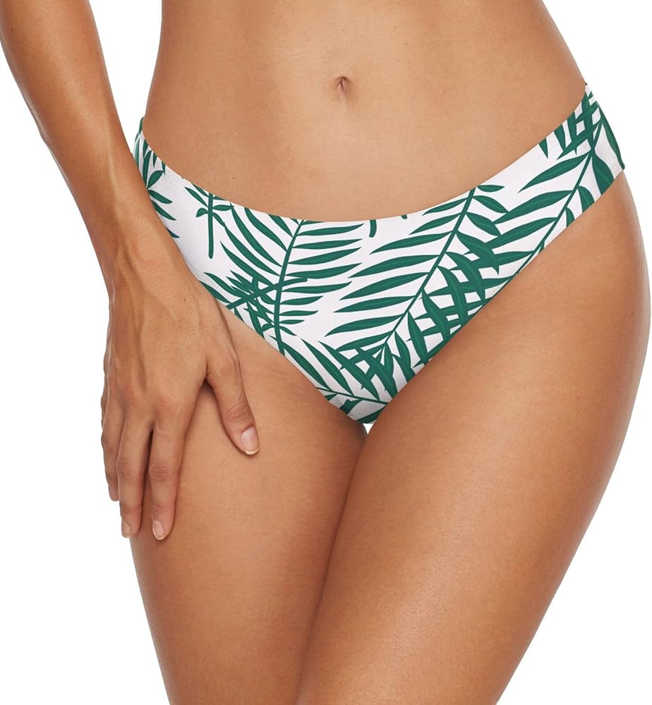 Tropical Green Palm Leaves Women Bikini Bottoms Classic Swimsuit Briefs