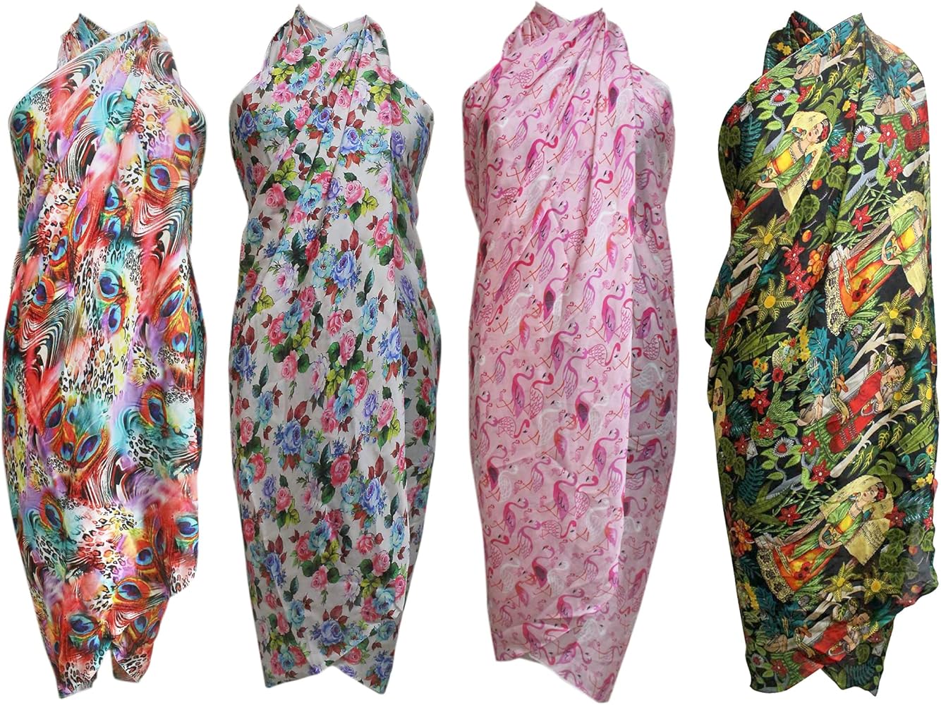 Women's Summer Sarong Cover Up Beach Wrap Swimsuit Cover Ups Bikini Wrap 4 Pieces Multicolor