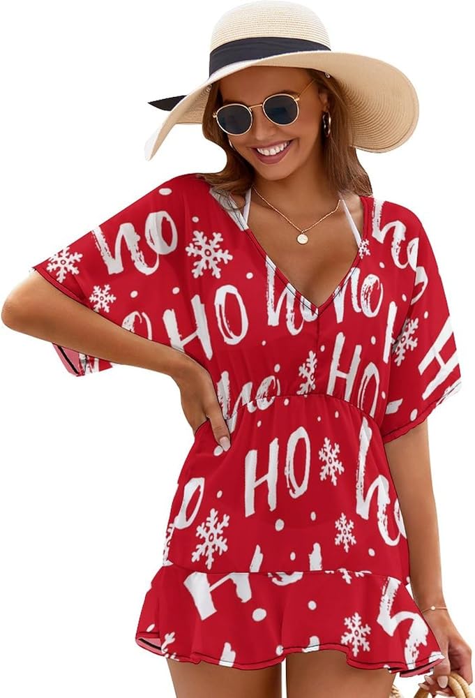 Casual Swimsuit Coverups V-Neck Tunic Top Beach Dress Bikini Coverup, Casual Sexy Bathing Suit Cover Up for Women