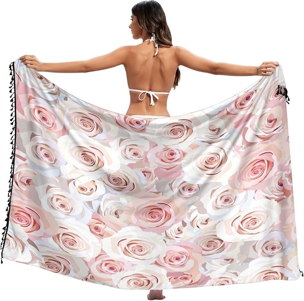 Rose Women's Beach Sarong Coverups Summer Bikini Swimsuit Wrap Skirts with Tassels