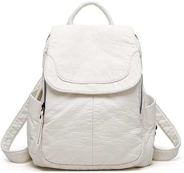 Mochila pequeña de piel sintética suave para mujer, bolso de escuela, bolsa de libros, bolso de moda, mochila, Blanco, M, Mochilas Daypack