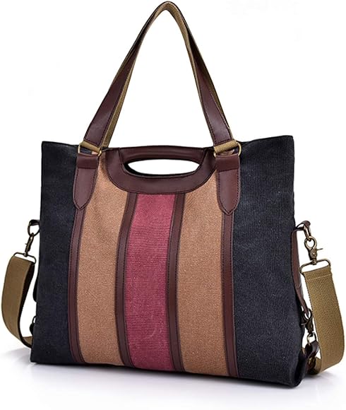 CHEREEKI Bolso Mujer, Bolso de Mujer Grande a Rayas de Lona Bolsos para Viajes Escolares de Negocios (Multicolor-2)