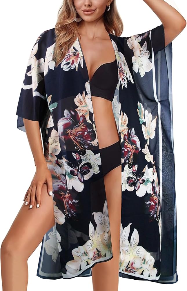 tagunop Women's Kimono Swimsuit Coverups Floral Print Summer Beach Cover Up Casual Resort Wear