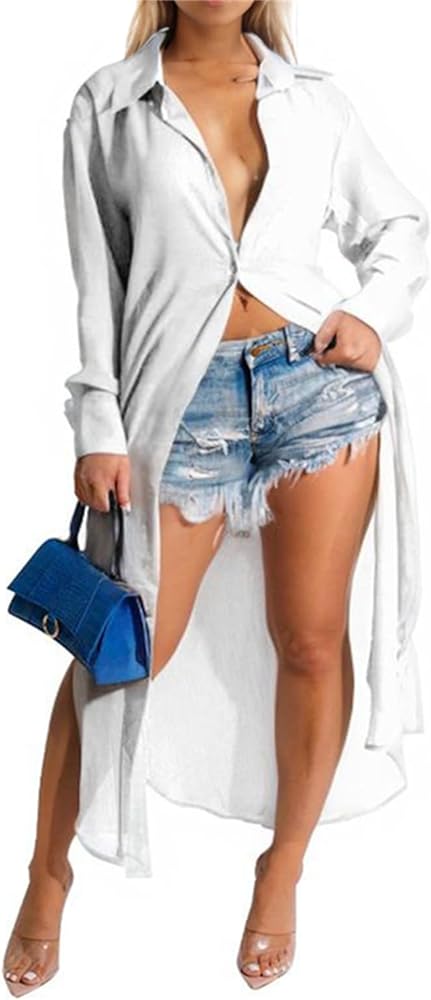 Women Sheer Mesh Beach Cover Ups See Through Long Sleeve Side Split Button Down Cardigans Kimono