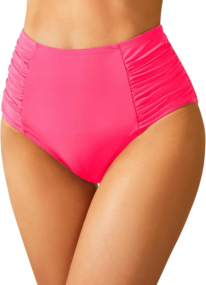 Tempt Me Women High Waisted Bikini Bottoms Full Coverage Swimsuit Bottoms Ruched Bathing Suit Bottom