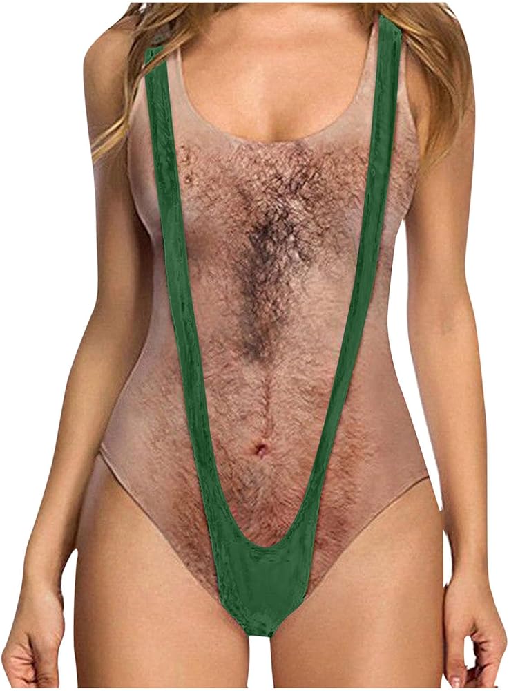 One Piece Swimsuit for Women Novelty Hairy Chest 3D Print Bathing Suit Ugly Swim Beachwear Ladies Sexy Beach Swimwear