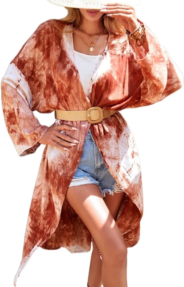 Swimsuit coverup for women Tie Dye Open Front Kimono swimsuit coverup for women