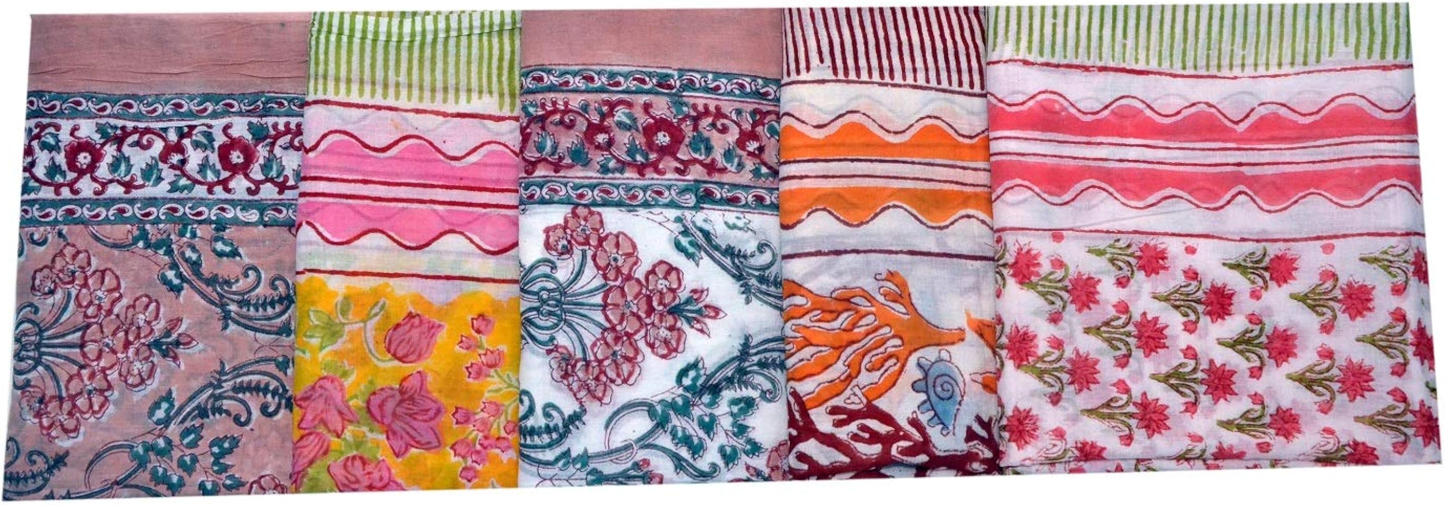 Wholesale Lot 5 PC Handmade Hand Block Print Cotton Wrap Sarong Beach Bikini Cover Up Pareo Women Gift Multicoloured