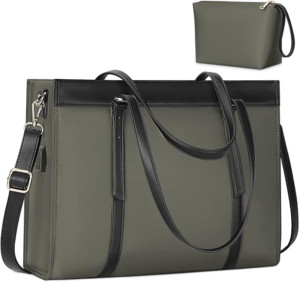 KTMOUW Bolsos Universidad Mujer Impermeable Bolso para Ordenador Portatil 15.6 Pulgadas Grandes Shopper Bolsos con Puerto de Carga USB 2 Piezas Negro Gris Oscuro