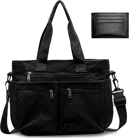 Hoseay Bolso Mujer Grande Bolso Bandolera Mujer de Pana con Muchos Bolsillos Bolso Universidad Casual Bolso Shopper con Cremallera Bolsos de Mujer Ligero Tote Bag para Trabajo Escuela Compras Viaje