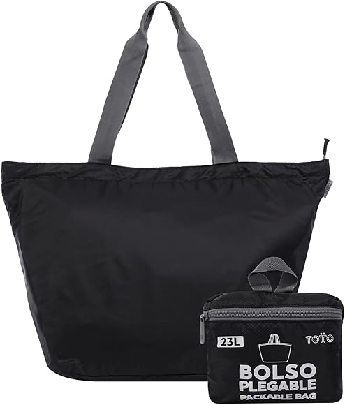 Totto Bolso Shopper Plegable Color Negro-Ramel, Acoplamiento para Mujer, PEQUEÑO