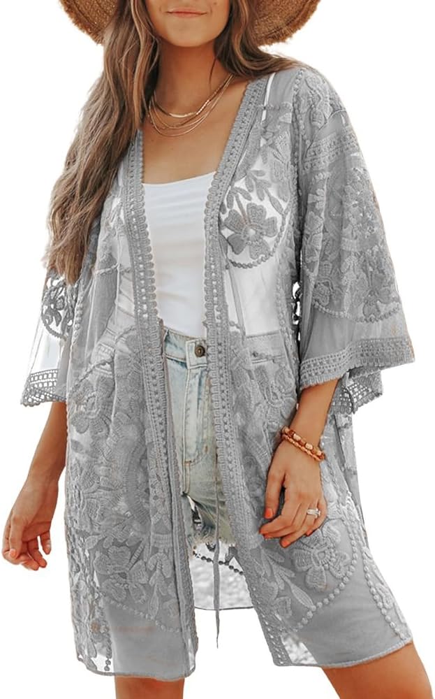 Bsubseach Kimonos for Women Lace Sexy Swimsuit Cover Ups Open Front Beach Robe Summer Cardigan