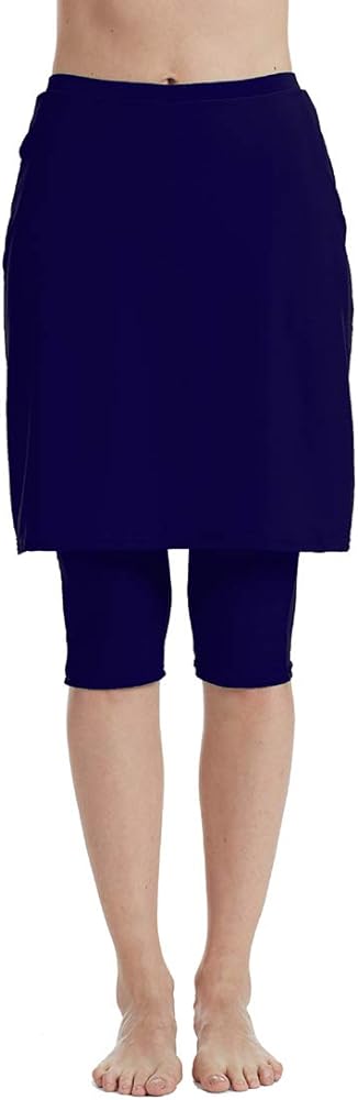 Micosuza Womens Skirted Swim Capris Sun Protective UPF 50+ Swimming Tight with Attached Skirt Sport Leggings